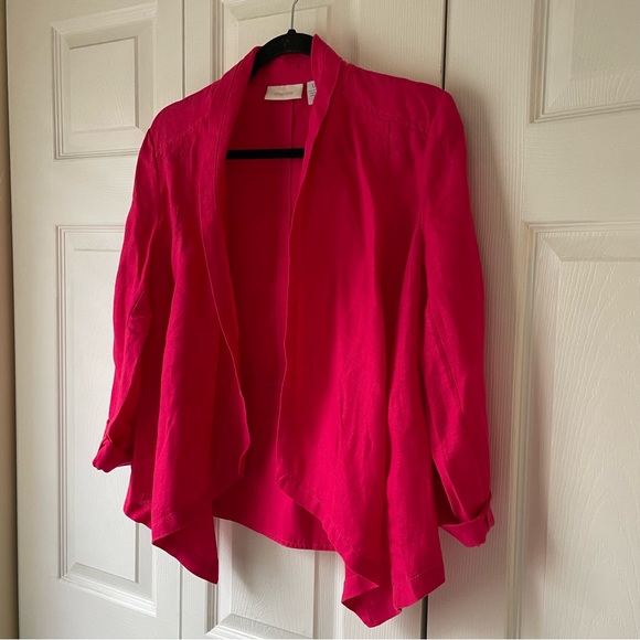 NWT Chico’s hot pink linen flyaway Francesca open front jacket size 0/small - Picture 6 of 12